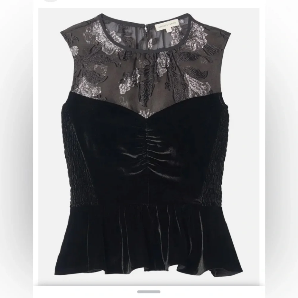 Rebecca Taylor velvet floral organza peplum top size 6 - Picture 1 of 8